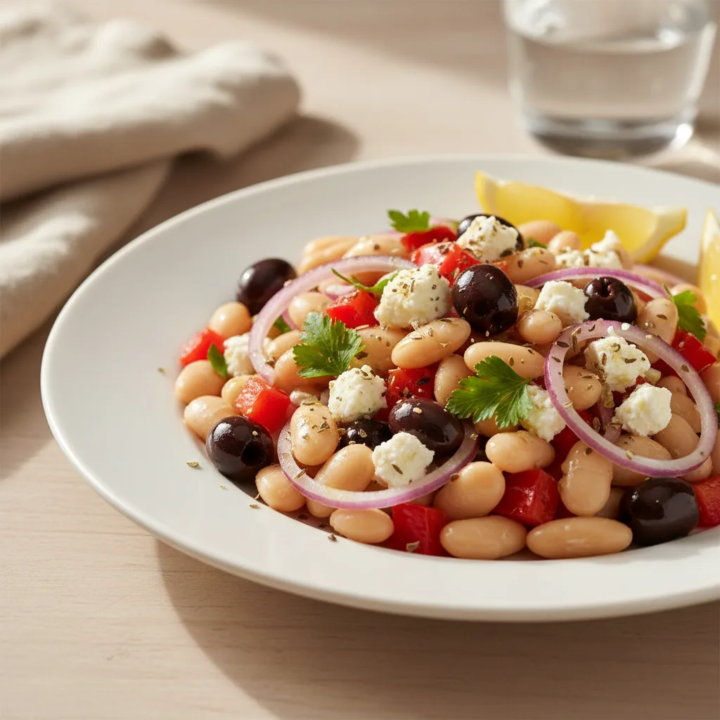 Ensalada Mediterránea de Alubias, Feta y Olivas