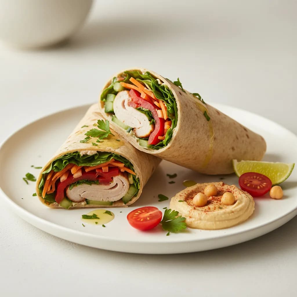 Wraps de Pavo con Hummus y Verduras Frescas