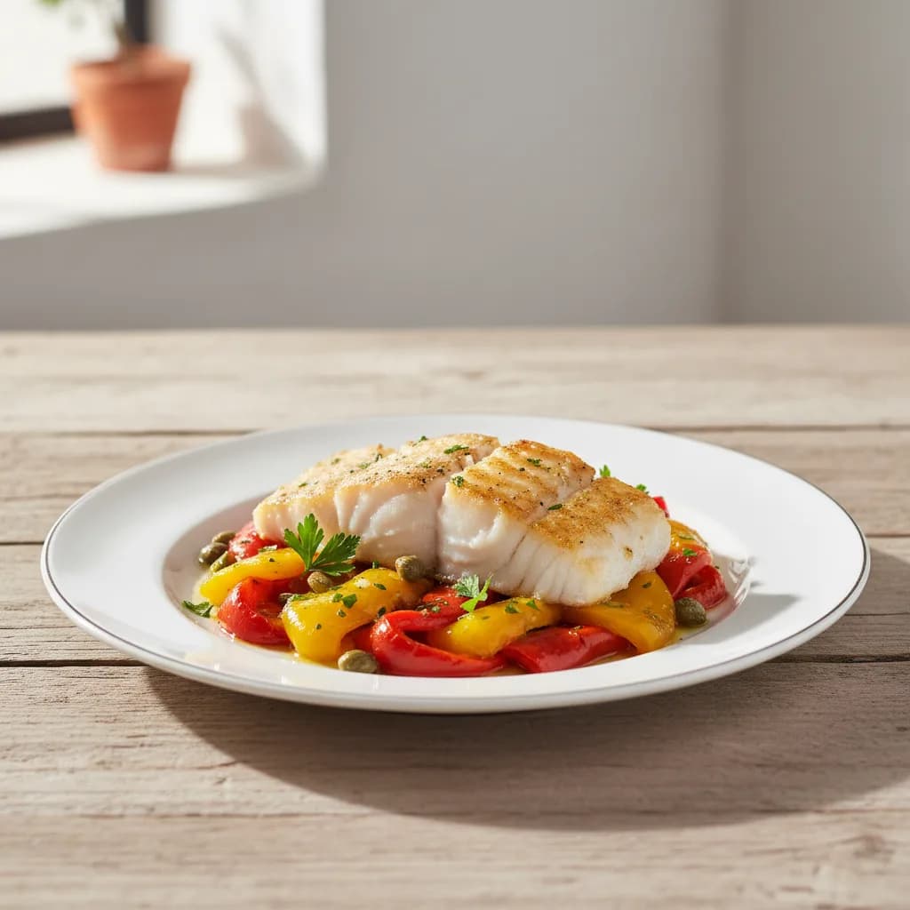 Bacalao al Horno con Pimientos Asados