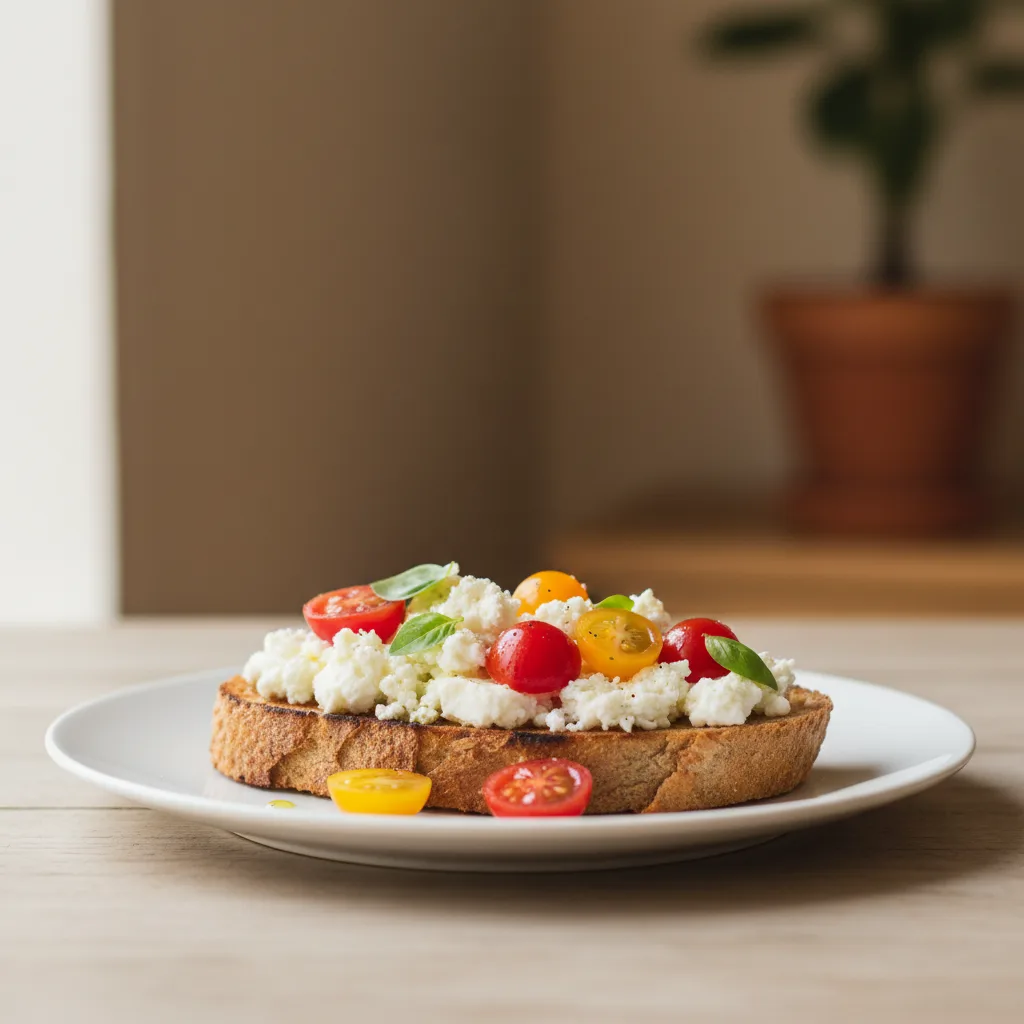 Tostada Integral con Queso Fresco y Tomate Cherry