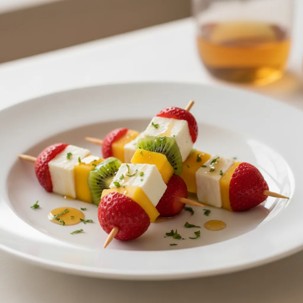 Brochetas de Fruta Fresca y Queso Fresco