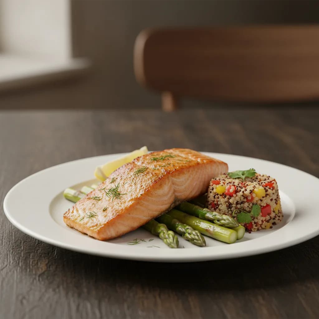 Salmón al Horno con Espárragos y Quinoa