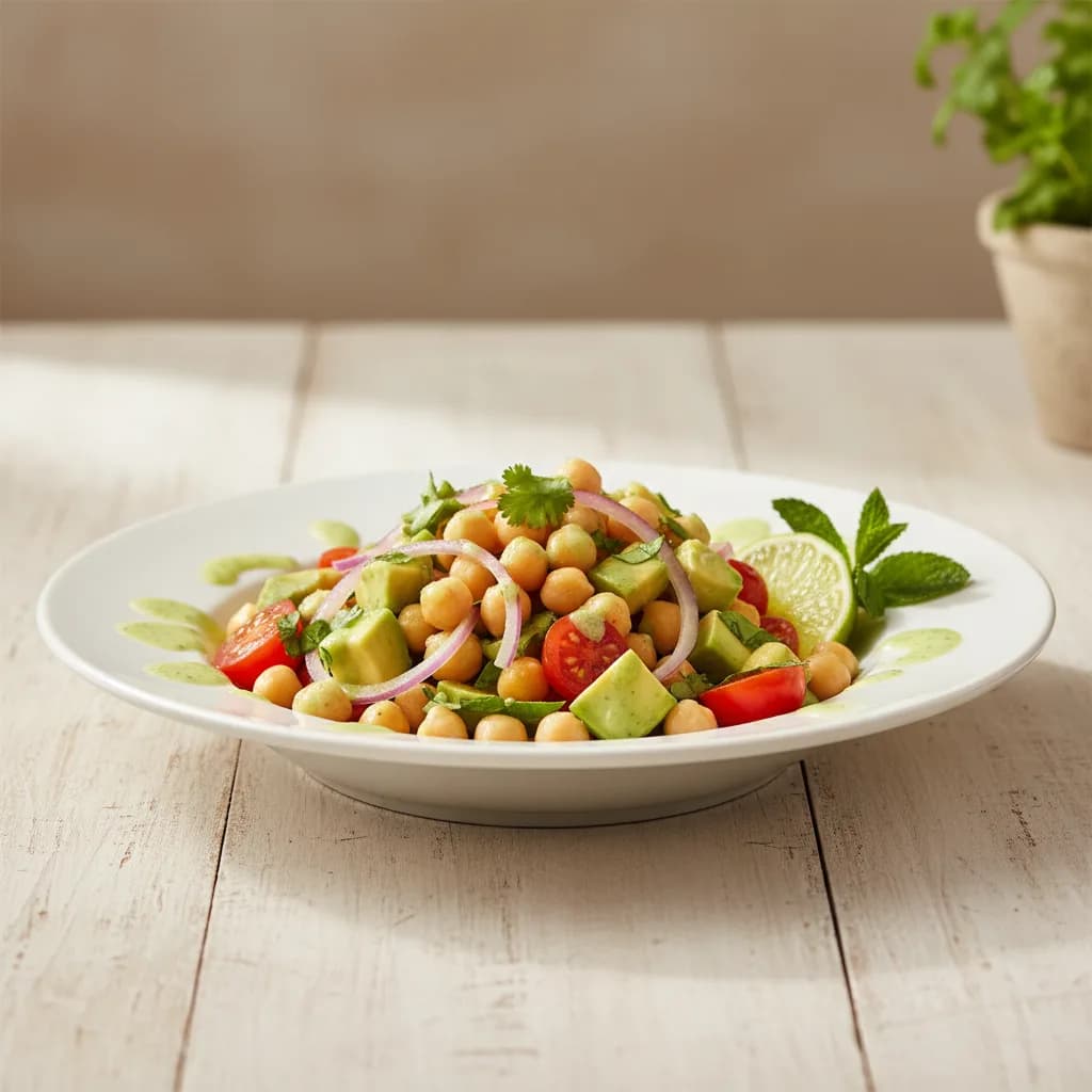 Ensalada de Garbanzos y Aguacate con Aderezo de Lima