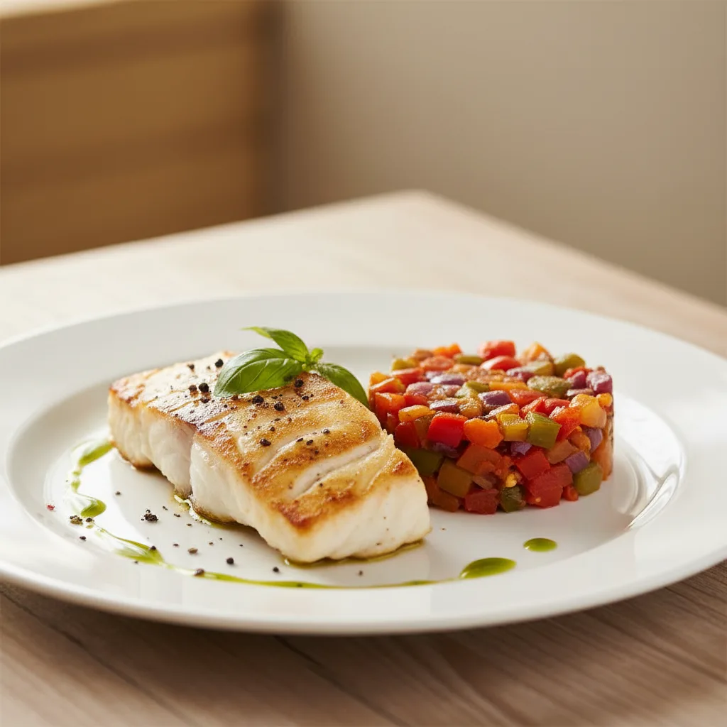 Bacalao a la Plancha con Pisto Mediterráneo