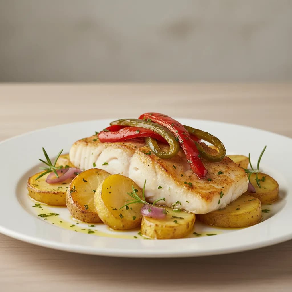 Bacalao al Horno con Patata y Pimientos