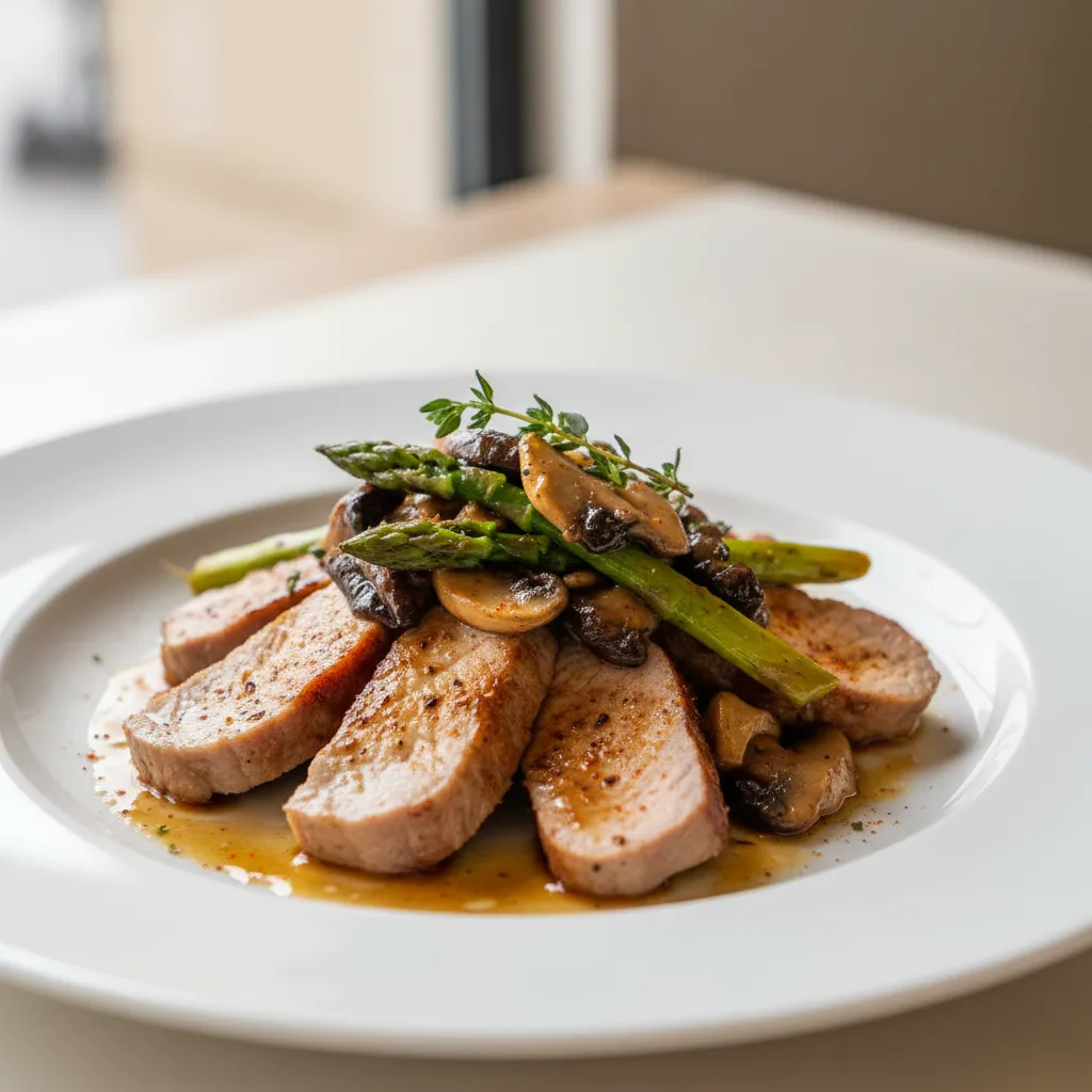 Solomillo de Cerdo con Champiñones y Espárragos