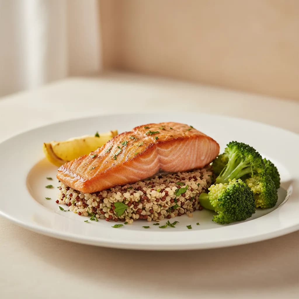 Salmón con Quinoa y Brócoli al Vapor