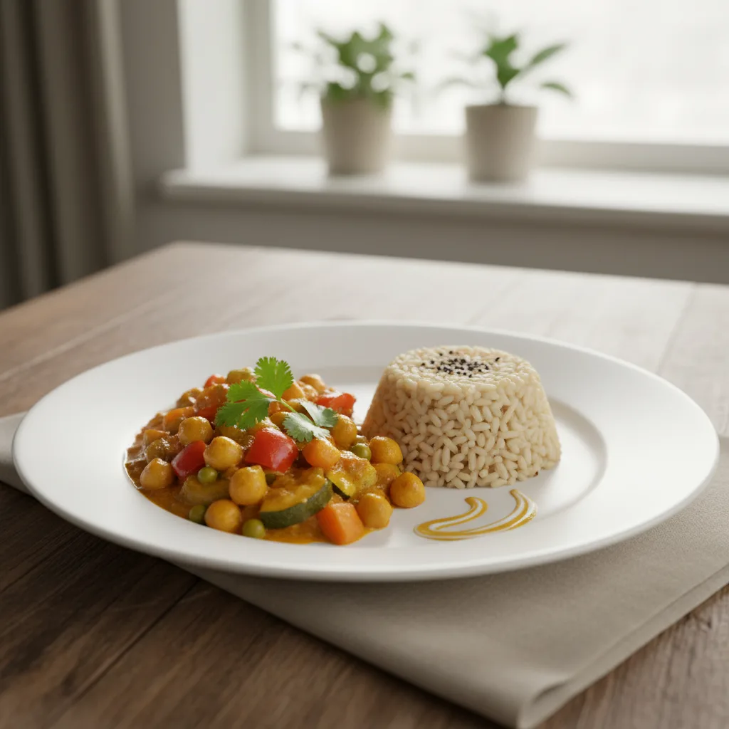 Curry Vegetal de Garbanzos con Arroz Integral