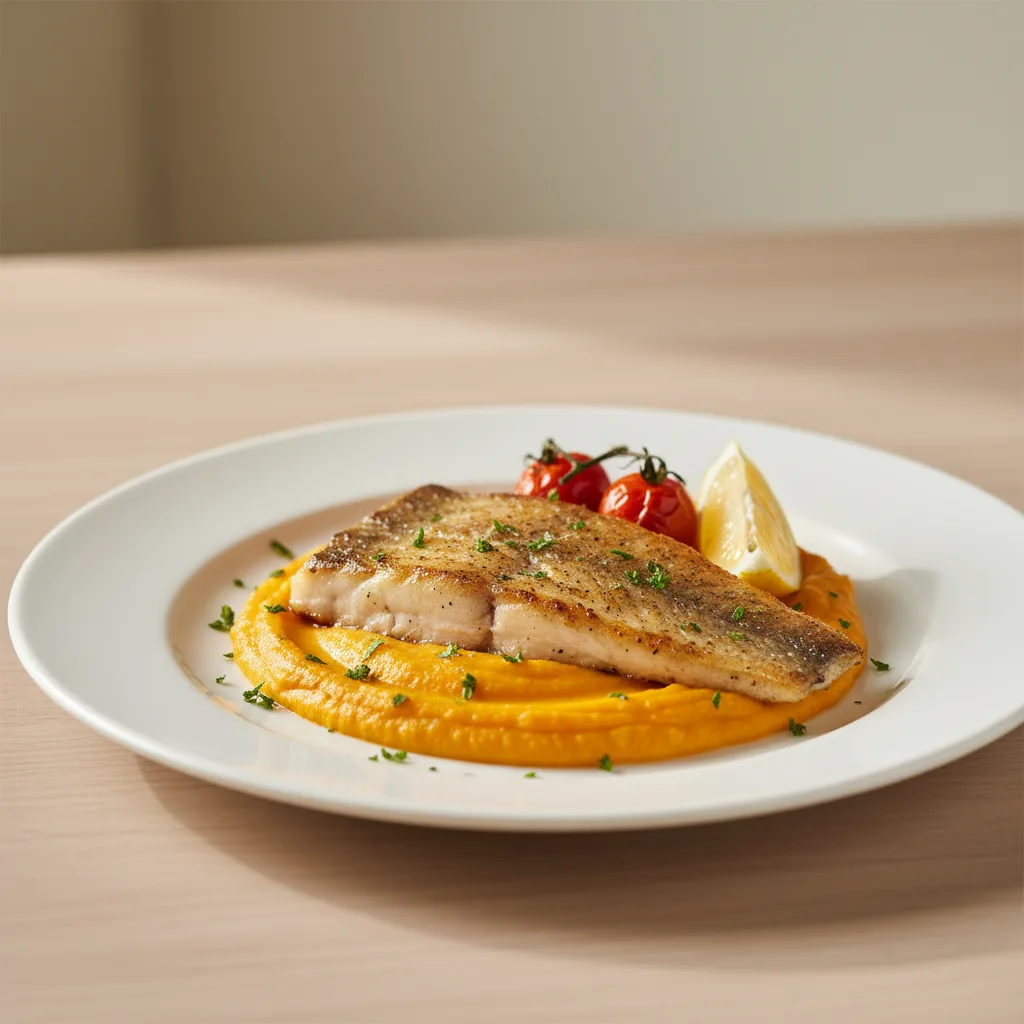 Merluza a la Plancha con Puré de Boniato