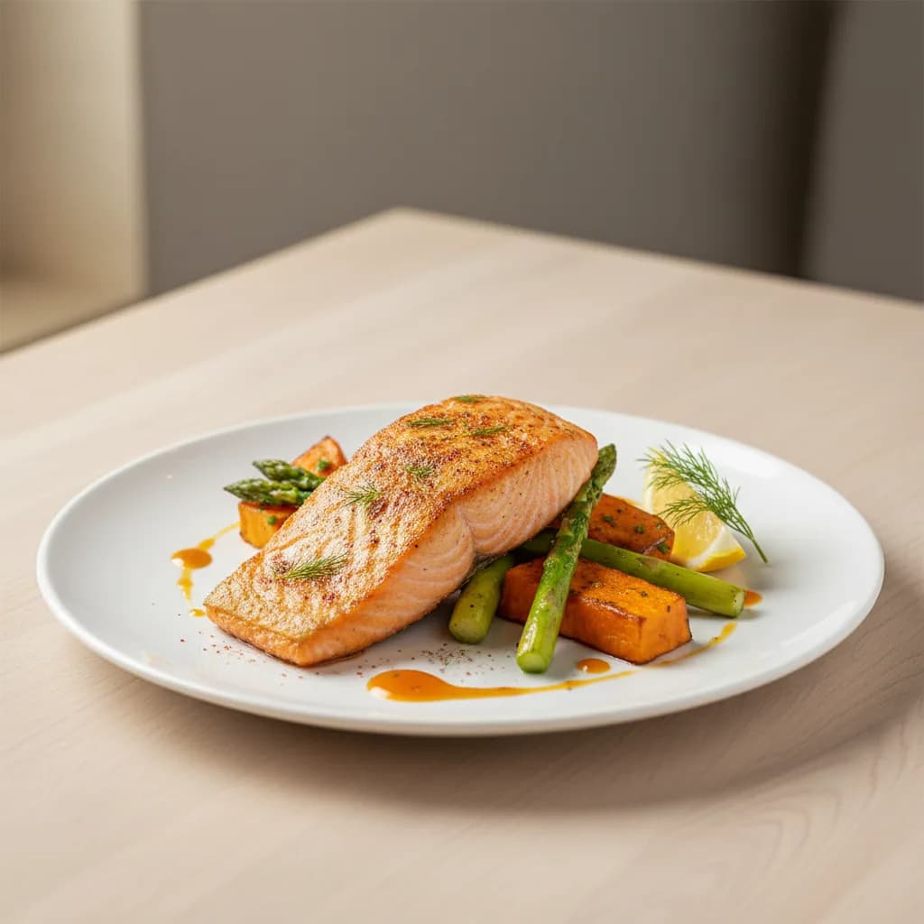 Salmón al Horno con Espárragos y Boniato