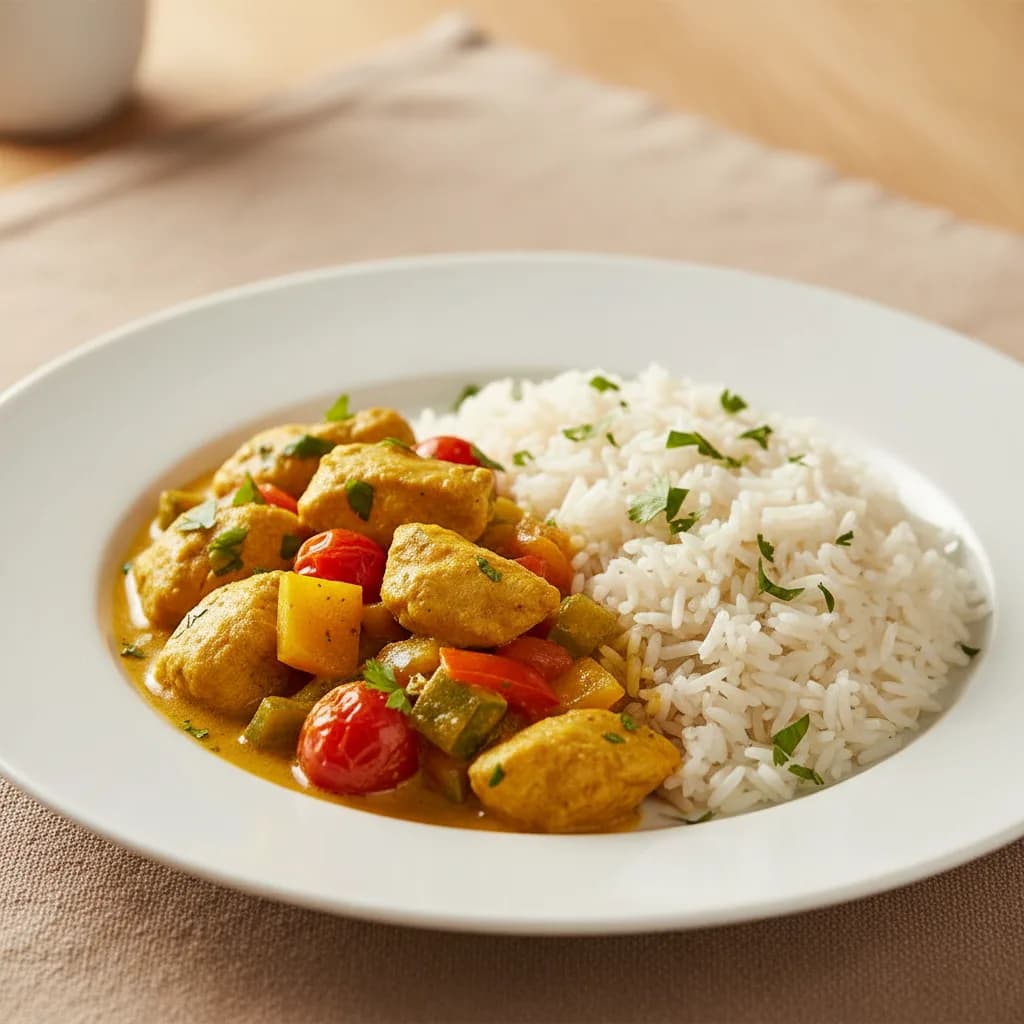 Pollo al Curry con Verduras y Arroz Basmati