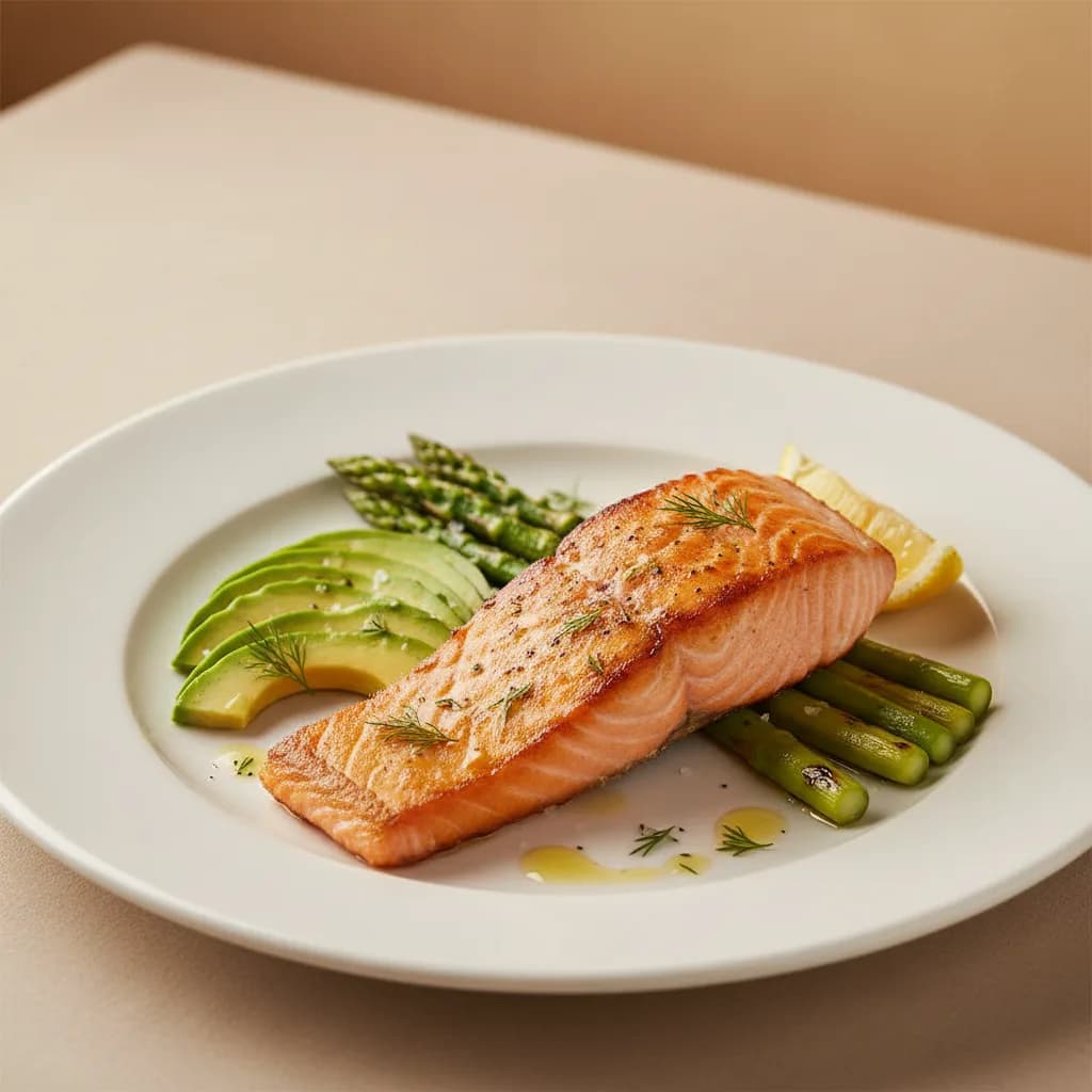 Salmón a la Plancha con Espárragos y Aguacate