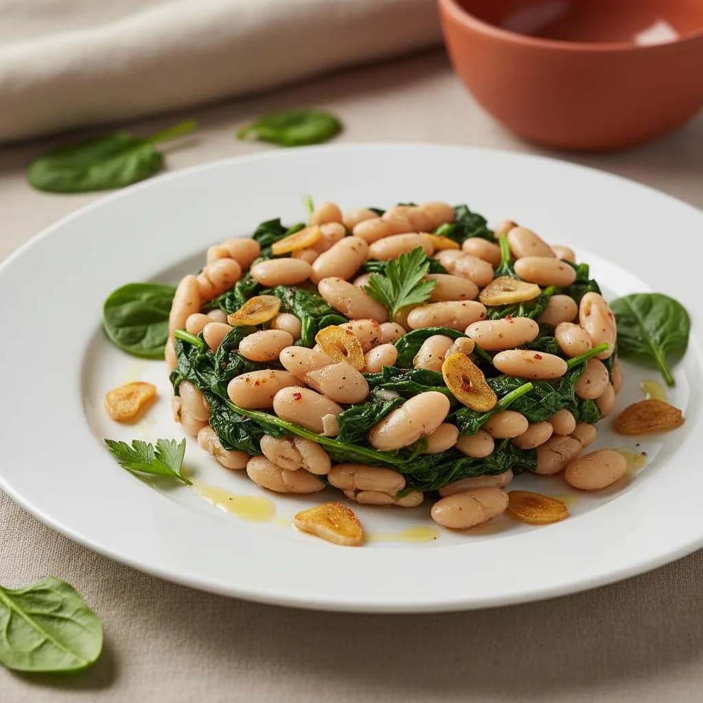 Alubias Blancas Salteadas con Espinacas y Ajo